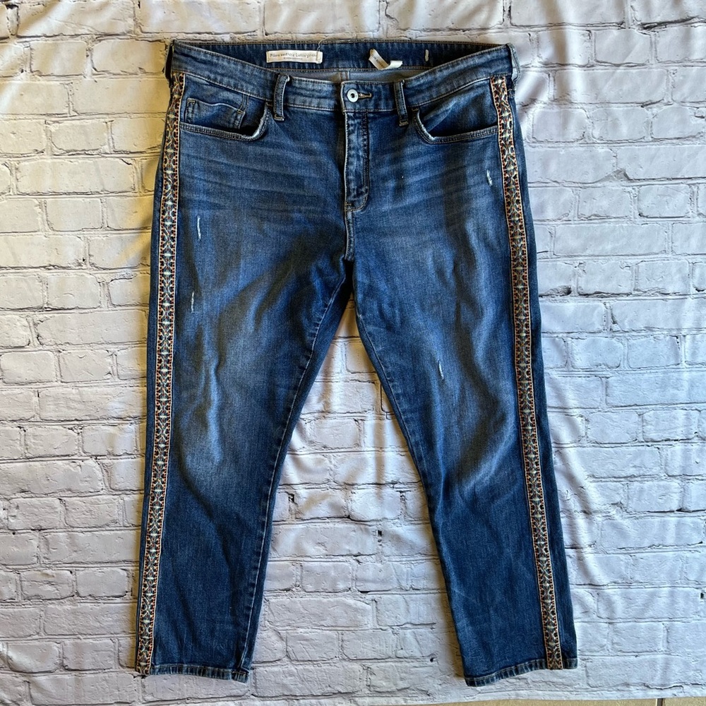 Pilcro and the Letterpress Denim Boyfriend Jeans with Brown Trim